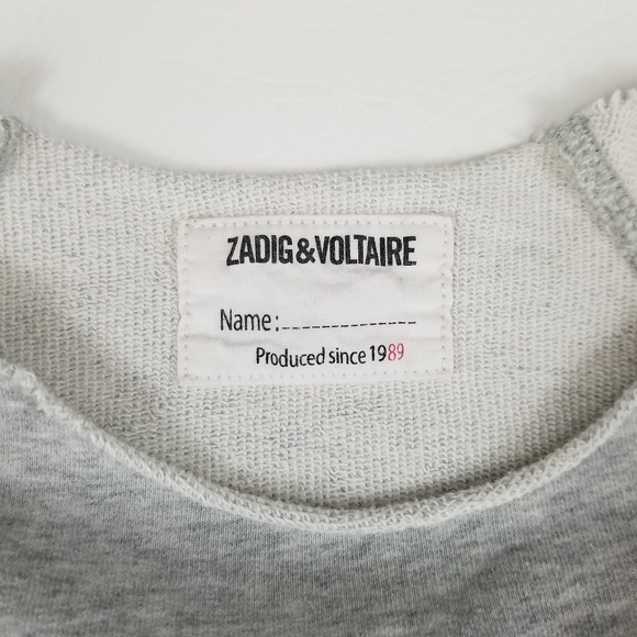 Zadig &Voltaire light heather gray studded butterfly rolled hem top girls size 8 - Picture 4 of 8